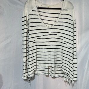 Free People Black & White Striped Waffle Weave Top Size XS TP